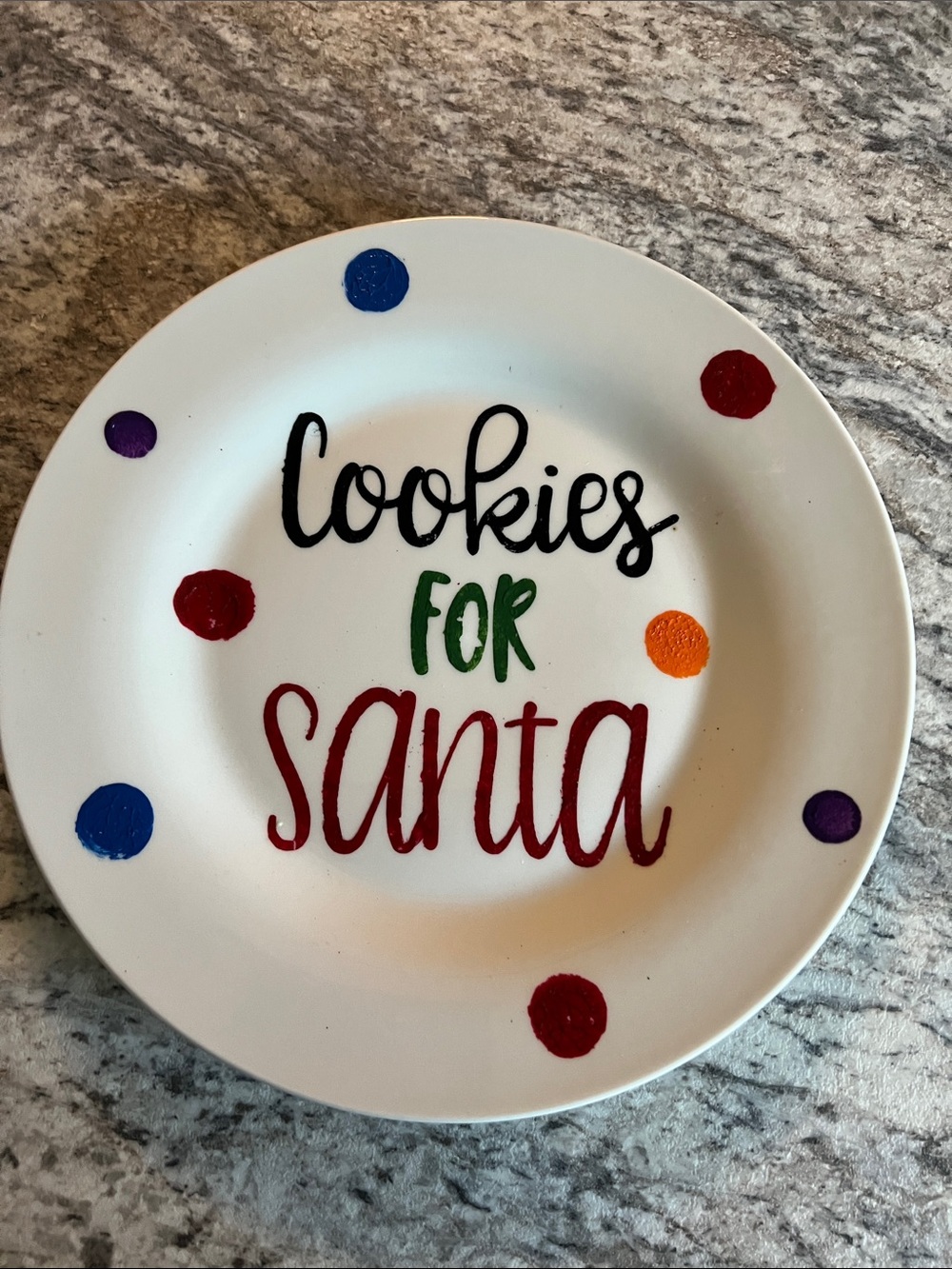 Cookies for Santa Decorative Handcrafted Painted Plate 11 inch round GUC